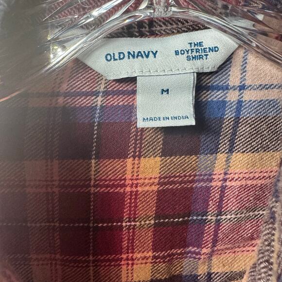 Old Navy Women’s Boyfriend Shirt M Plaid Flannel Button‎ Down Long Sleeve Cotton - Picture 6 of 7